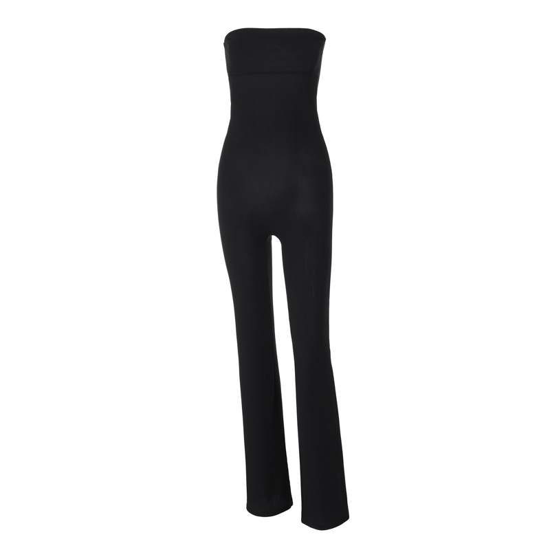 修身纯色抹胸连体裤女Slim fit solid color strapless jumpsuit - 图3