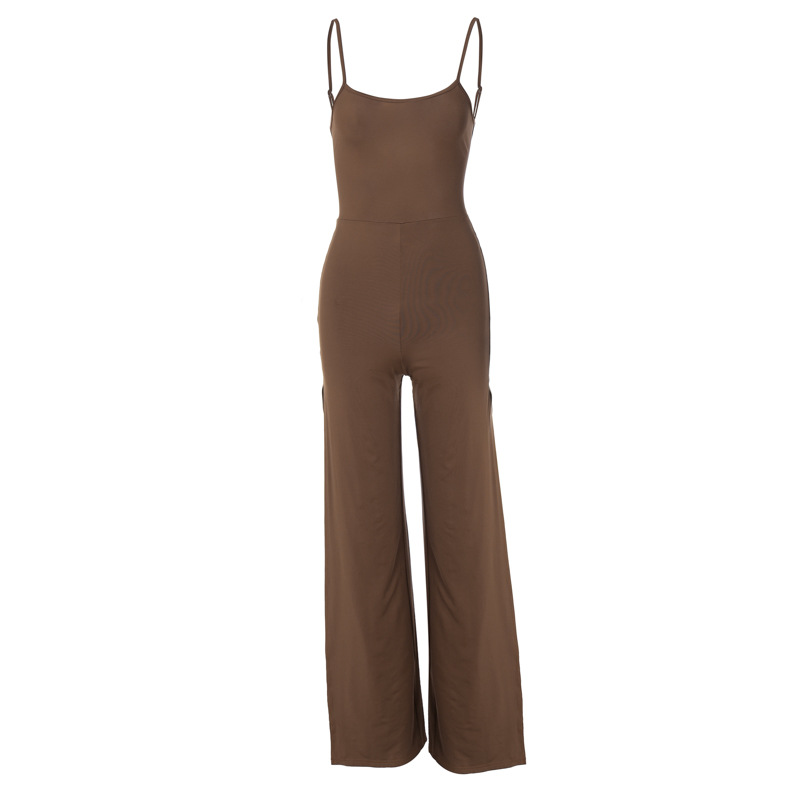 INS纯色露背吊带阔腿连体裤open-back strappy wide-leg jumpsuit-图3