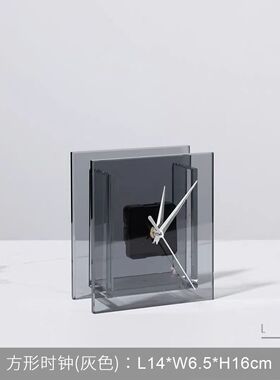 现代简约轻奢玻璃透明方形时钟桌面摆件样板间卧室床头柜ins装饰