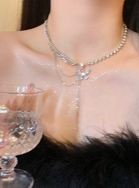 小众设计！蝴蝶流苏锆石项链