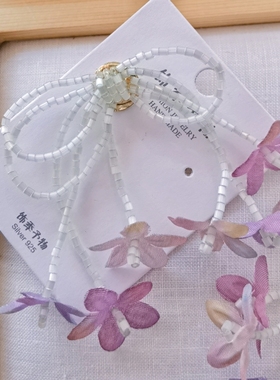 日系甜美森系田园风串珠与布艺手染花耳钉耳夹发夹胸针蝴蝶结淡绿
