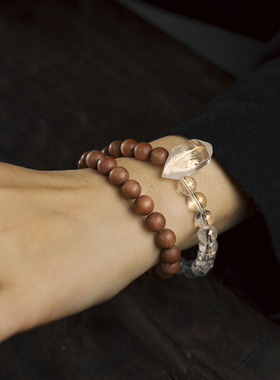 非鱼之家白水晶木质结合情侣手串