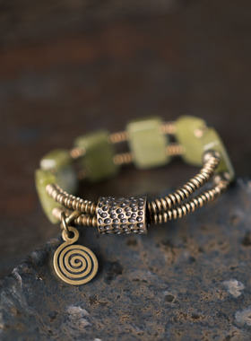 原创复古天然青丝玉手排手饰品