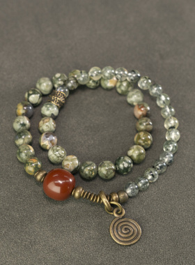 曲尾花原创民族风红石水晶手链