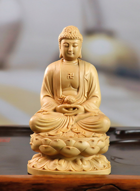 黄杨木雕横三世佛药师佛摆件