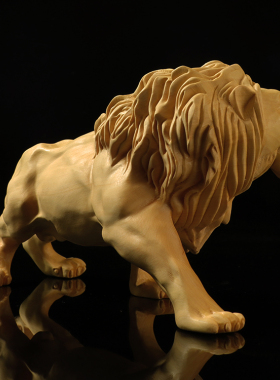 黄杨木雕王者之风雄狮子汽车摆件木质雕刻中式茶宠把玩收藏送礼品