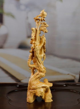 黄杨木雕牡丹花王国色天香花开富贵植物花鸟客厅玄关家居装饰摆件