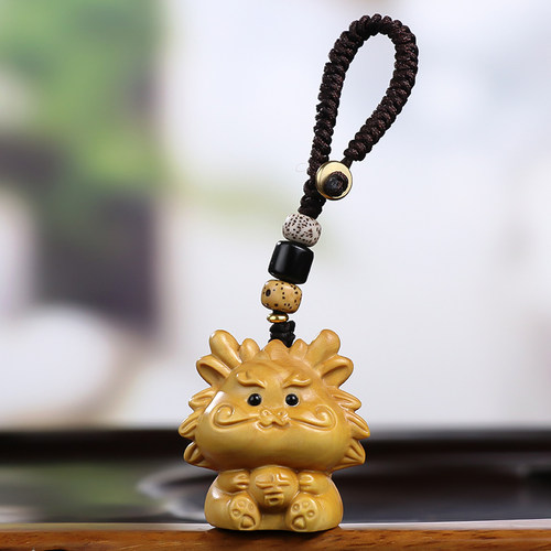黄杨木雕小萌龙新中式木质手把件生肖龙汽车钥匙扣包挂饰手机挂件 - 图0