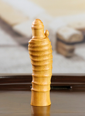 黄杨木雕竹节荷花观音佛像摆件