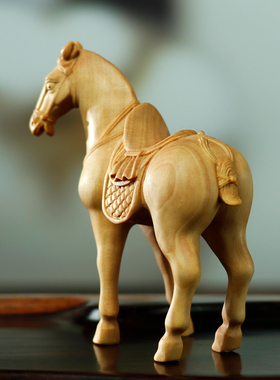 黄杨木雕生肖马摆件手把件动物木质圆雕工艺品财骏马家居饰品