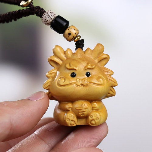 黄杨木雕小萌龙新中式木质手把件生肖龙汽车钥匙扣包挂饰手机挂件 - 图2