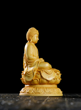 黄杨木雕坐莲释迦牟尼佛家居摆设木质雕刻工艺品汽车佛堂佛像摆件
