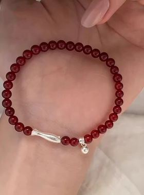925银红玛瑙锦鲤手链女过年手镯闺蜜蛇年本命年手串高级感手饰品