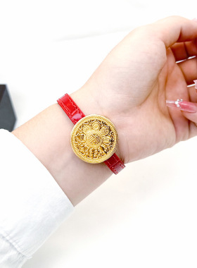 古法沙金罗盘手表手链抖快同款铜镀金男女吉祥个性中国风百搭手环