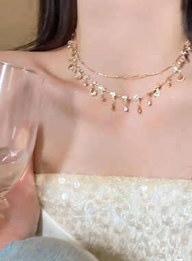 海的女儿 蓝色锆石金色贝壳项链百搭手链小众设计感轻奢首饰