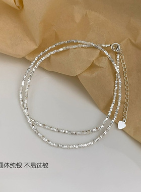 999足银简单碎银子基础款项链女2026新款网红博主同款颈链锁骨链