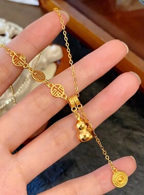 新中式金色葫芦项链女轻奢小众设计高级感国风气质福牌流苏锁骨链