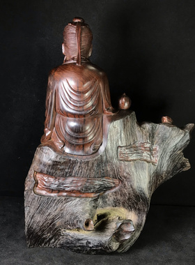 大红酸枝木雕茶圣陆羽摆件红木雕刻工艺品家居客厅玄关装饰品摆件