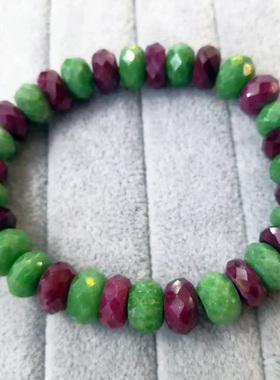 红绿宝手链算盘珠切割面刻面天然