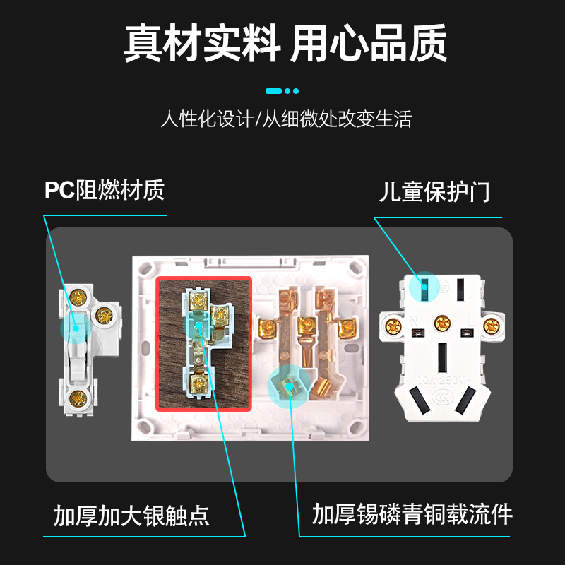 锦迈明装一开十孔大功率16A插座家用墙壁单/双控开关面板带明线盒 - 图2