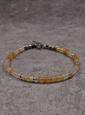 AC小众设计天然黄玉石藏银钛钢情侣手链男女串珠节日生日礼物