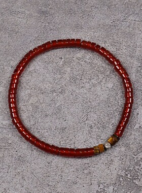 ACCSEE小众设计天然红玛瑙虎眼石情侣手链男女串珠节日送礼物精致