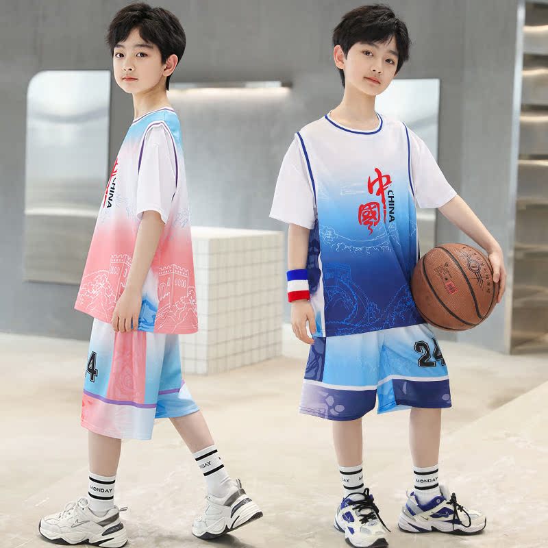 男童速干运动套装夏儿童篮球服中国风国潮24号科比球衣大童训练服-图2