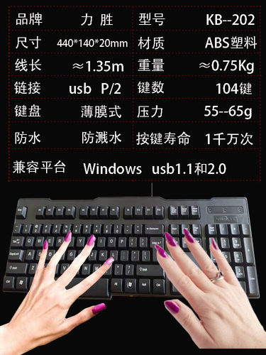 力胜键盘有线办公游戏网吧家用笔记本电脑防水compute通用KB-202 - 图3