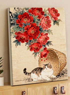 牡丹猫咪diy数字油画丙烯油画