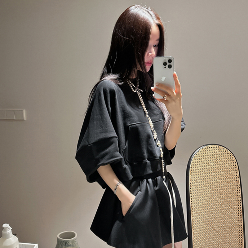 Partysu韩国代购卫衣女春季新款纯色宽松百搭短款短袖BB4210