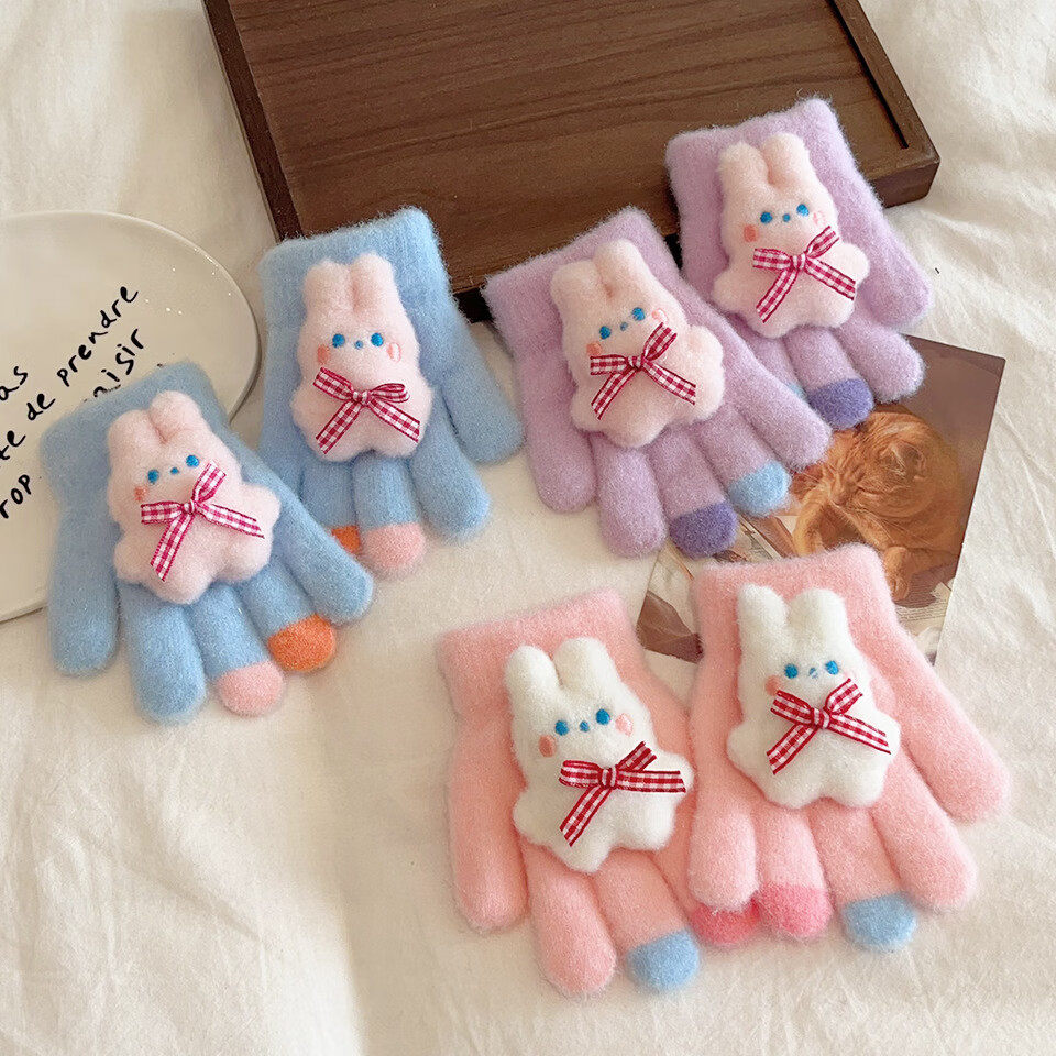 卡通可爱儿童手套冬季防寒保暖加厚五指毛绒公仔兔子女孩骑车玩雪,淘宝优惠券,粉丝福利购,淘宝优惠卷