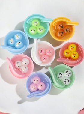 卡通食玩动物小汤圆树脂DIY配件盲盒桌面装饰过家家创意手工摆件