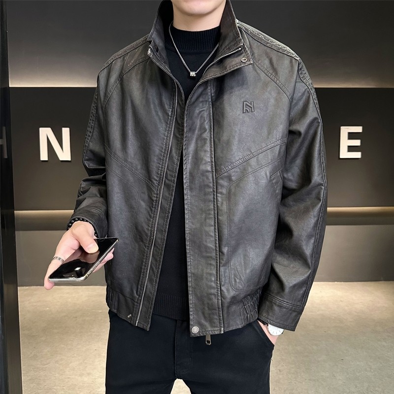 美式复古做旧皮夹克男士百搭帅气机车夹克立领宽松休闲皮衣外套,淘宝优惠券,粉丝福利购,淘宝优惠卷