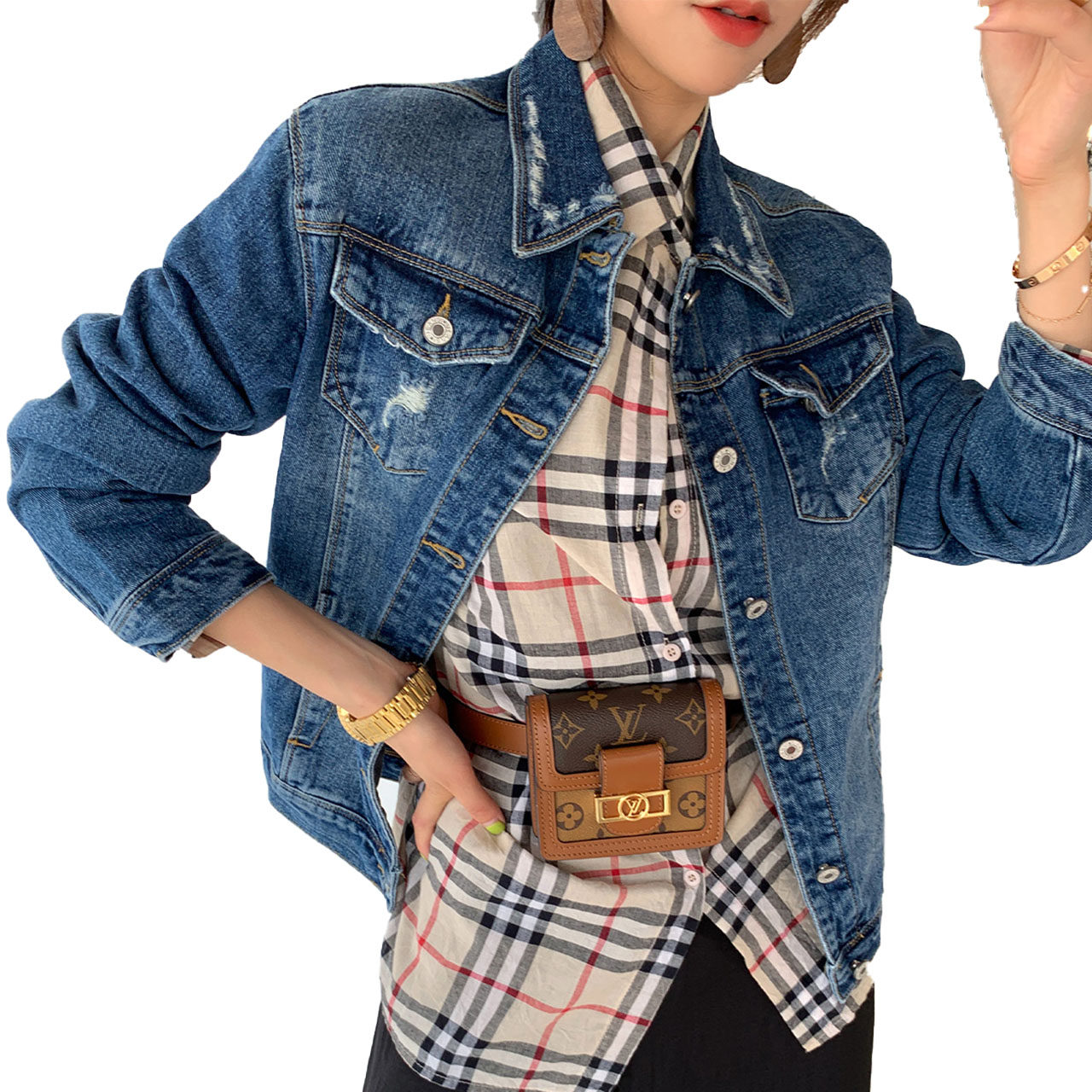 秋季款新品潮流韩版女款磨破长袖 真维斯时尚短外套