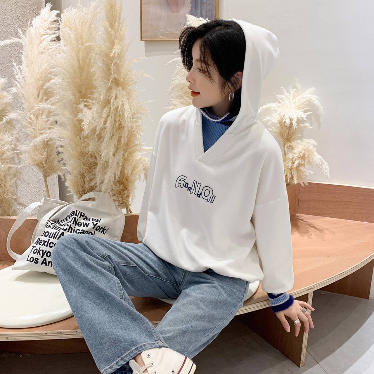 真维斯假两件拼接个性宽松减龄卫衣 真维斯时尚卫衣/绒衫