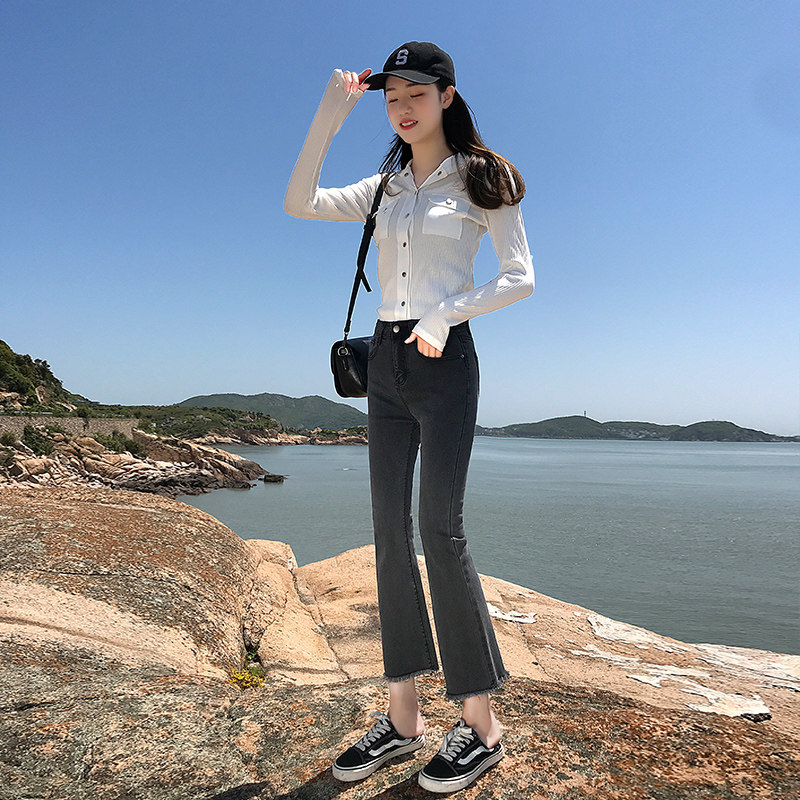 真维斯秋装新款高腰毛边韩版牛仔裤 真维斯时尚牛仔裤