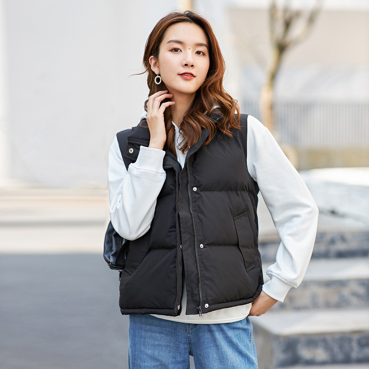 真维斯秋冬新品潮流韩版女款冬马甲 真维斯时尚棉衣/棉服