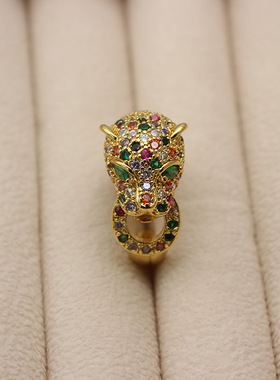 复古戒指小众独特高级戒指女气质满锆设计豹子开口戒中古饰品
