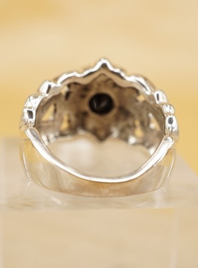 全新日本手工纯银黑宝石戒指