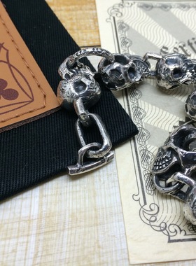 全新日本纯银骷髅手链