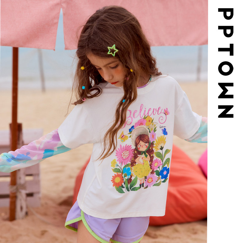 女童长袖T恤2025春夏新款户外休闲旅游拍摄打底衫儿童假两件上衣,淘宝优惠券,粉丝福利购,淘宝优惠卷