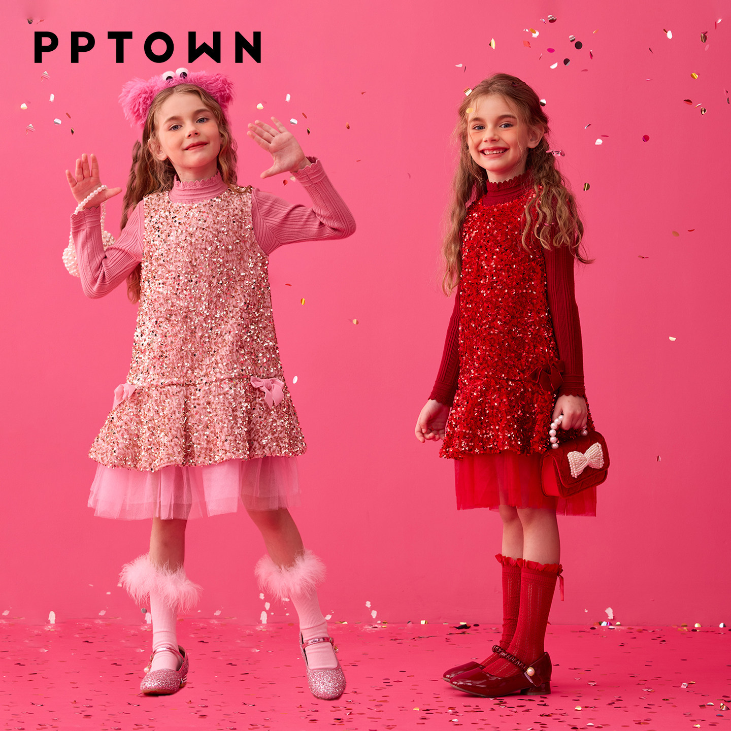 女童连衣裙2026新款亮片网纱公主裙红色生日礼服拜年服儿童背心裙,淘宝优惠券,粉丝福利购,淘宝优惠卷