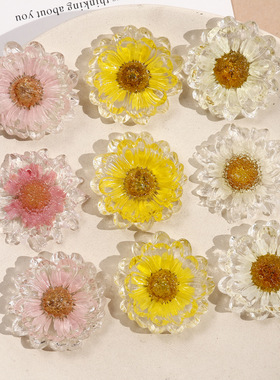 ins甜美小清新百搭透明雏菊干花树脂贴片发夹耳饰DIY饰品配件材料