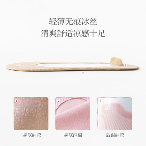 船袜女夏季薄款夏天纯棉底冰丝袜子女短袜浅口隐形防滑不掉跟袜套 - 图1