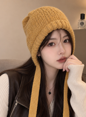 冬季女款巴拉克拉法护耳针织帽