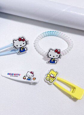 超萌KT套装蓝色可爱卡通边夹刘海夹少女hello Kitty甜美发卡发饰