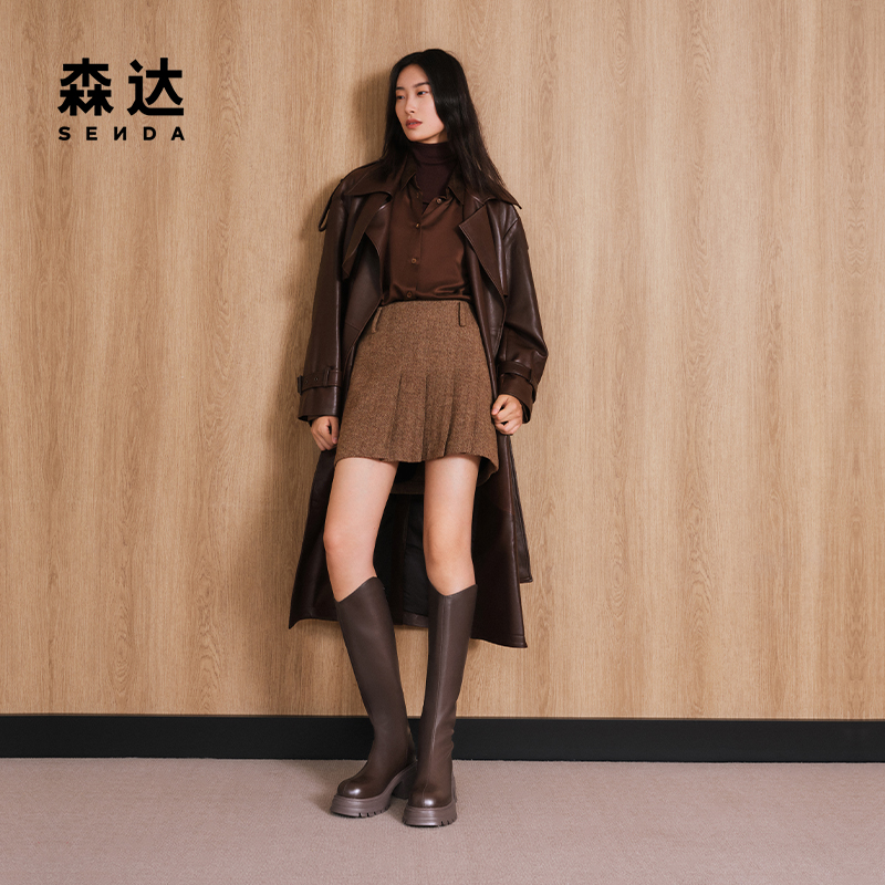 森达显瘦弹力超软长靴女冬季新款厚底长筒靴骑士靴ZTE04DG4