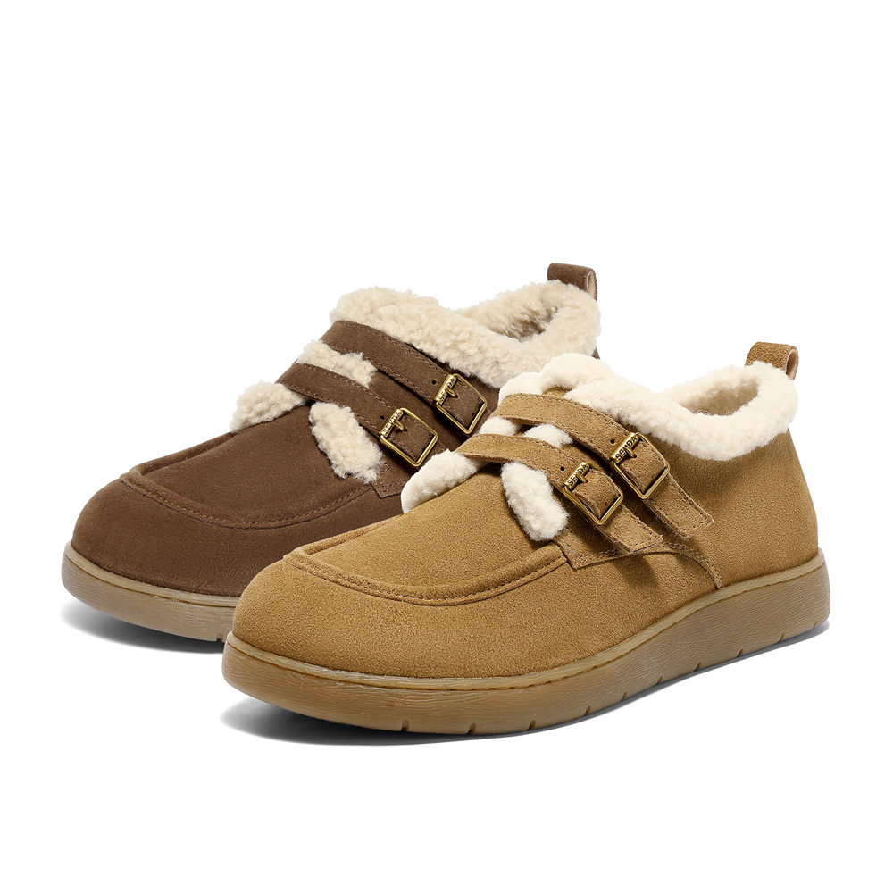 森达真皮毛毛鞋女2025冬新商场同款保暖毛绒平底雪地靴4URE8DM5 - 图3