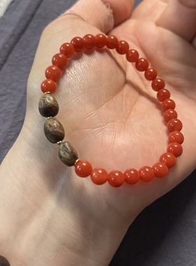 原创设计精品高货天然锦红南红豆丁奇楠沉香手串