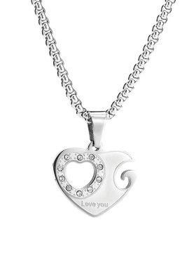 爱心镂空字母闪钻情侣钛钢吊坠